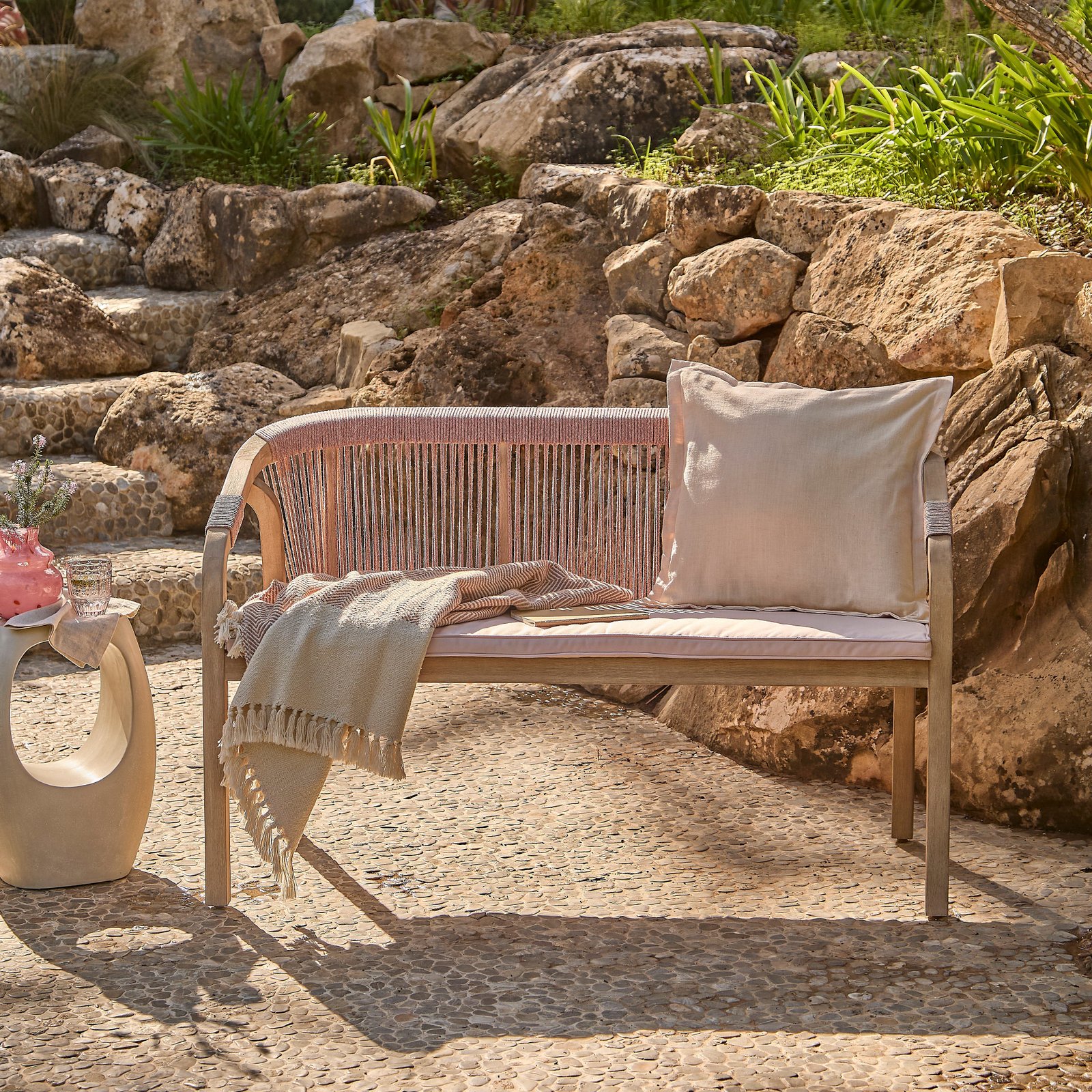 Shiro Wooden Garden Bench - Pink - Image 5