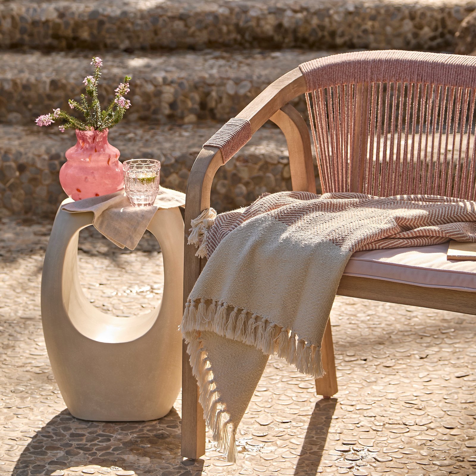 Shiro Wooden Garden Bench - Pink - Image 3