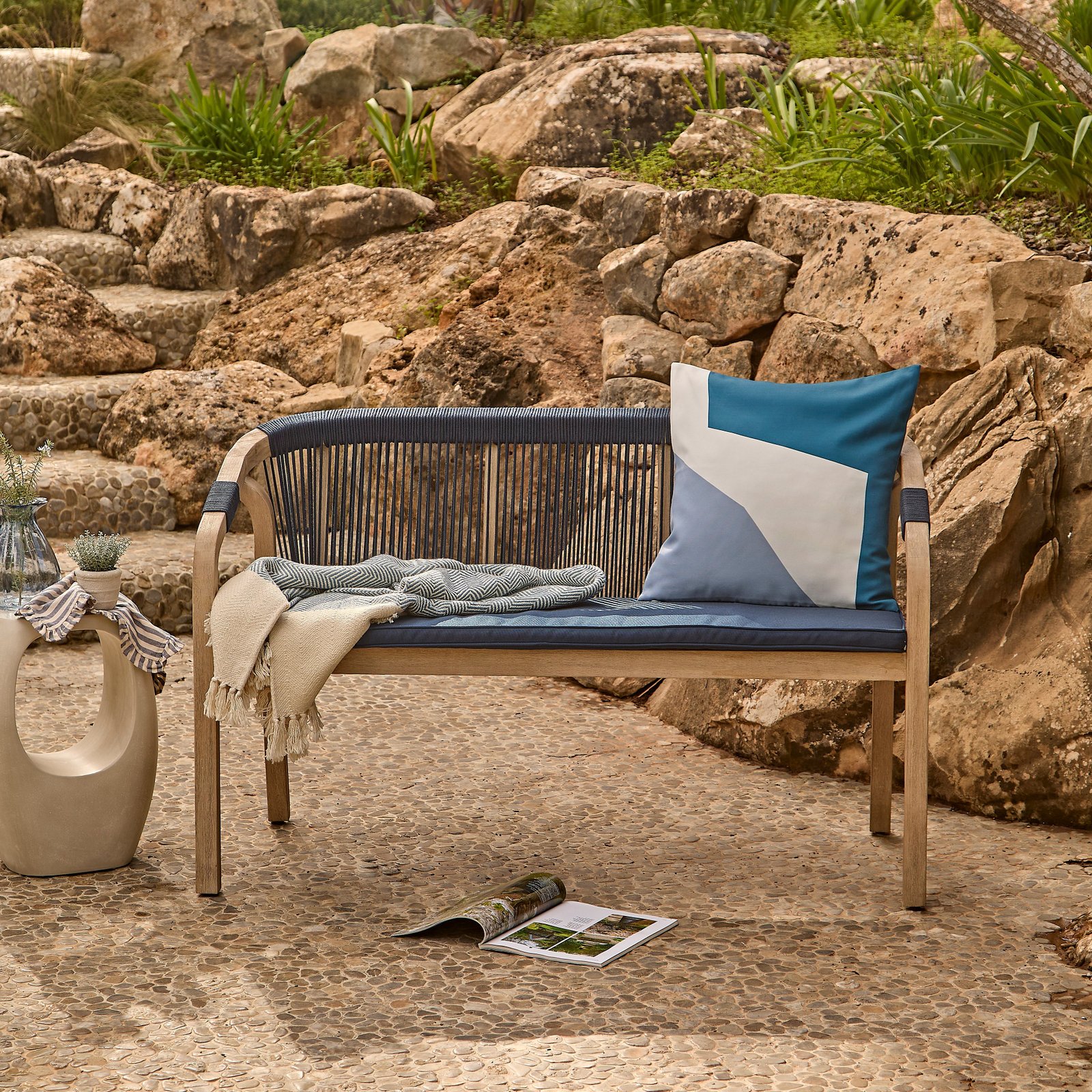 Shiro Wooden Garden Bench - Navy - Image 7