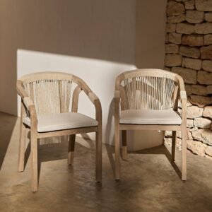 Shiro Wooden Garden Chairs - Set of 2 - Beige Rope