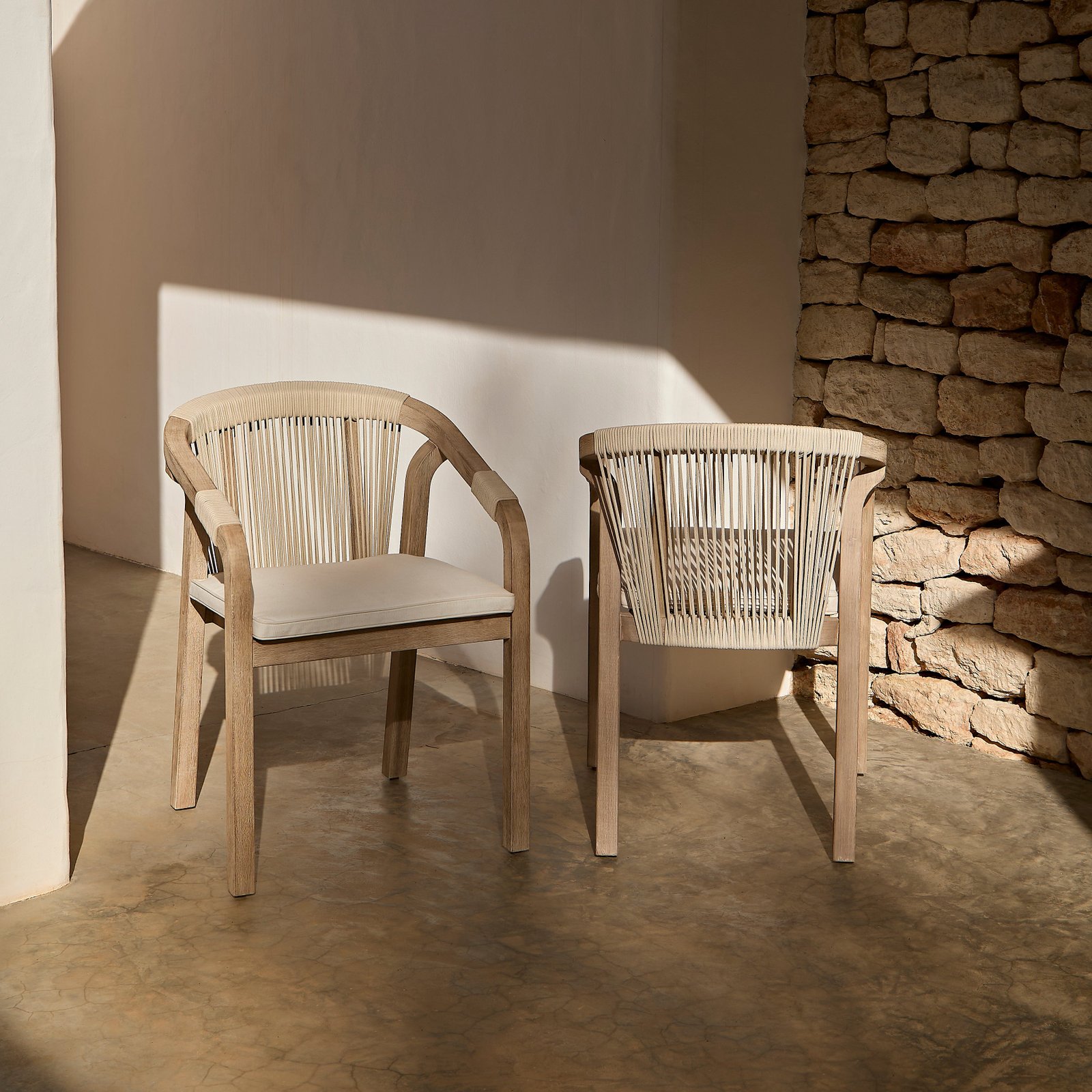 Shiro Wooden Garden Chairs - Set of 2 - Beige Rope - Image 4