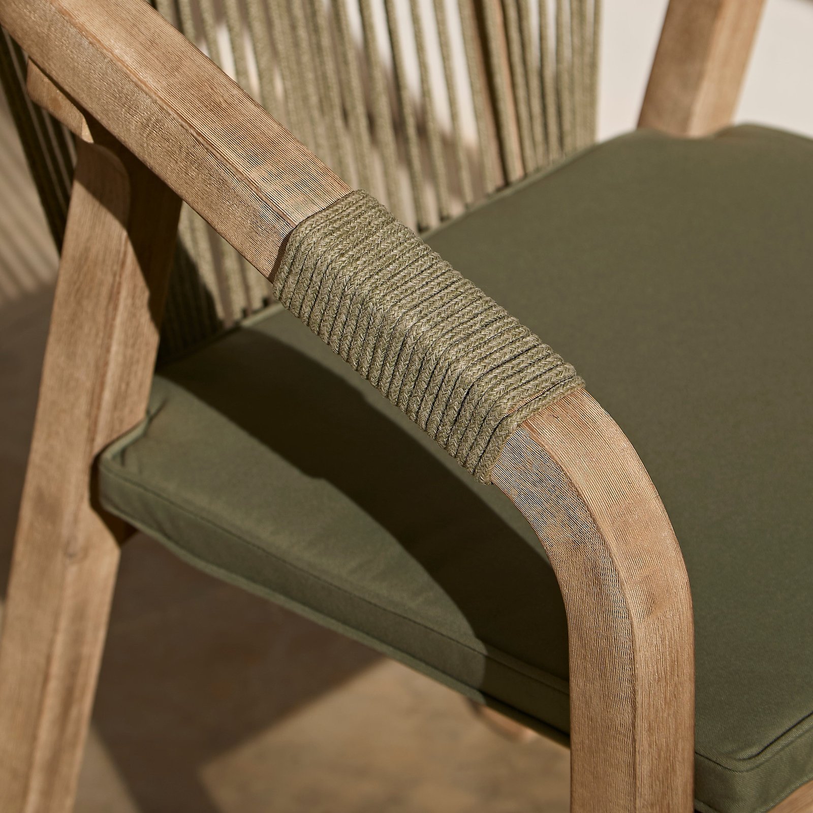 Shiro Wooden Garden Chairs - Set of 2 - Green Rope - Image 3