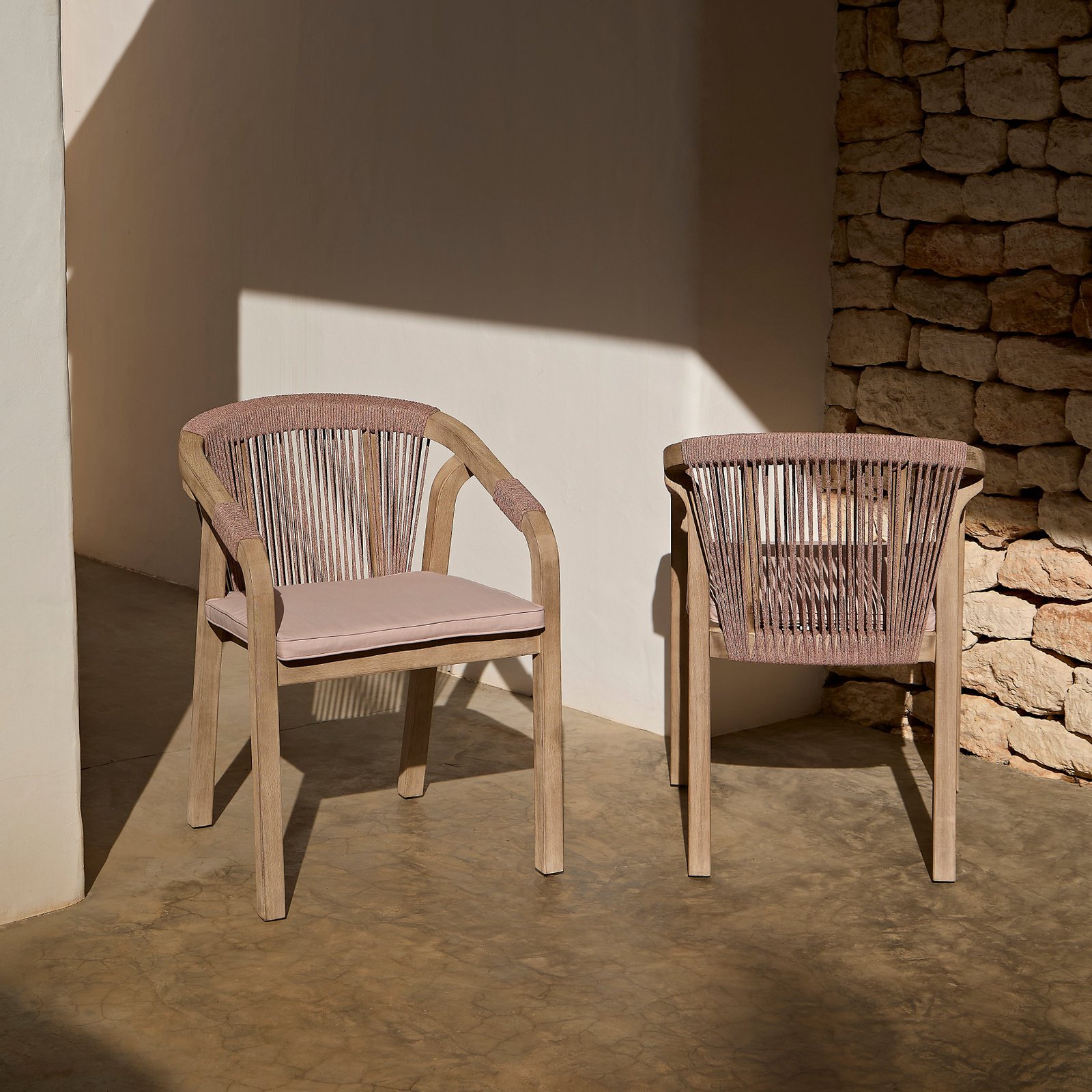 Shiro Wooden Garden Chairs - Set of 2 - Pink Rope - Image 4