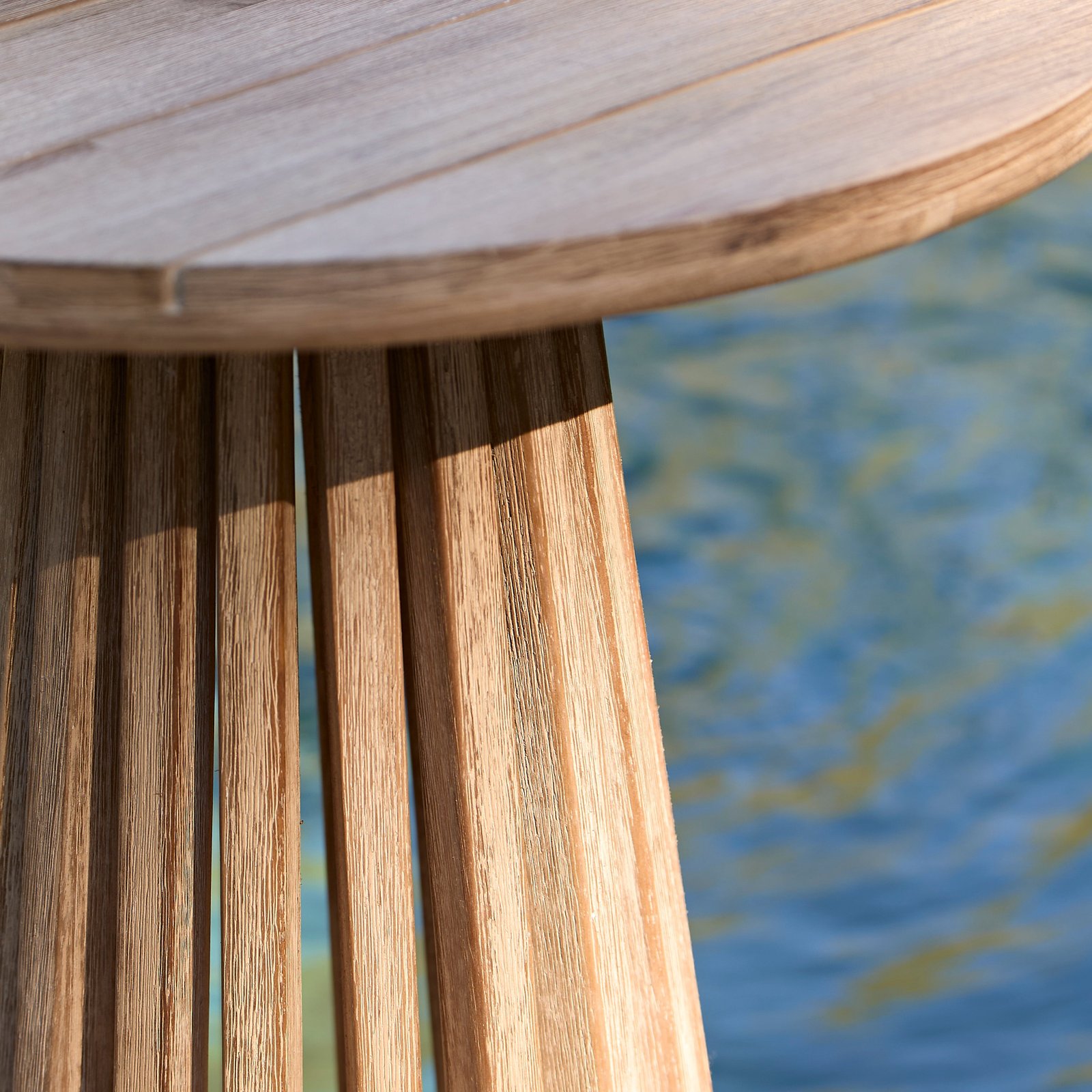 Willow Round Wooden Garden Side Table - Brushed Light Acacia - Image 5