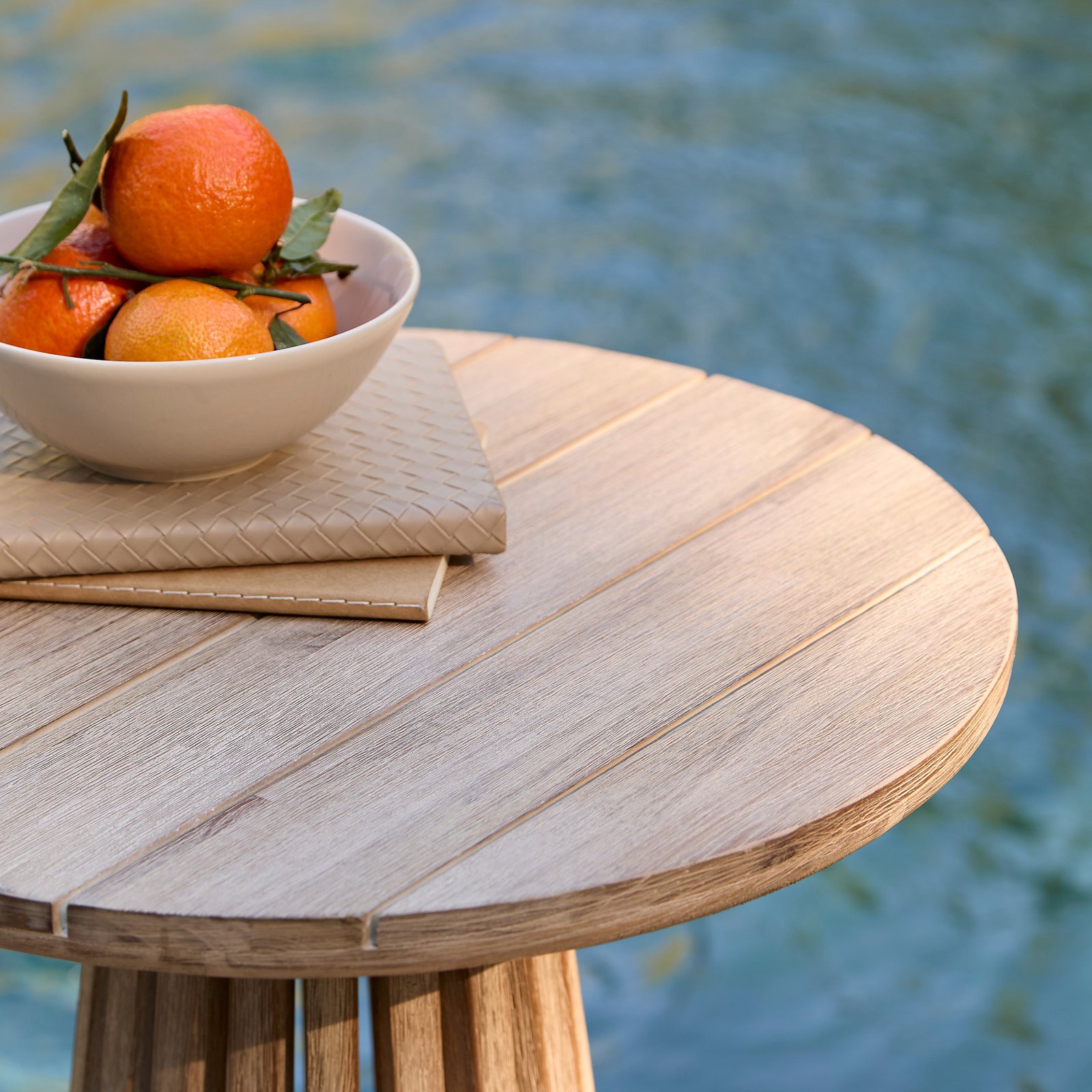 Willow Round Wooden Garden Side Table - Brushed Light Acacia - Image 2