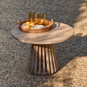 Willow Round Wooden Garden Coffee Table - Brushed Light Acacia